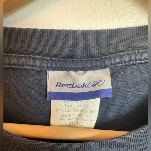 Y2K Sleeveless Reebok  Tee Shirt 90s Mens Size Extra Large Navy Blue Yellow Logo - Picture 3 of 5